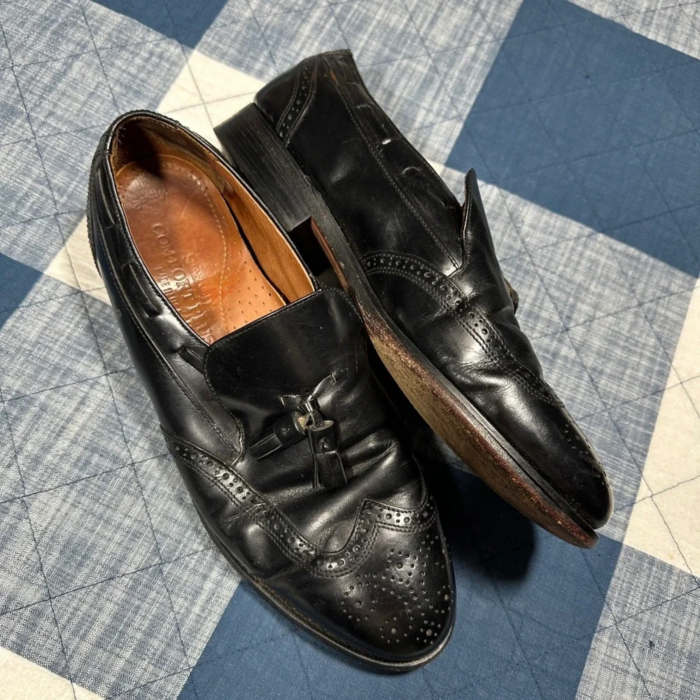 Vintage Leather Tassel Wingtip Loafers Comfort Plus Mens 9 Black Made in USA
